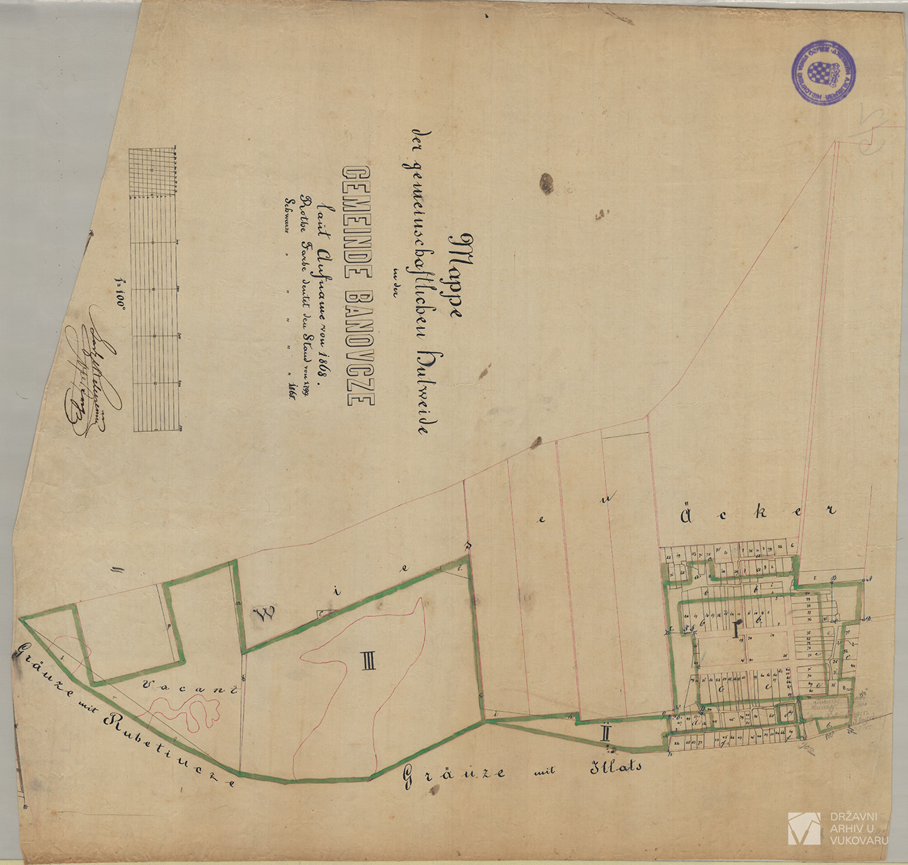 MAPPE DER GEMEINSCHAFTLICHEN HUTWEIDE IN DER GEMEINDE BANOVCZE LAŰT   AUFNAHME VON 1868