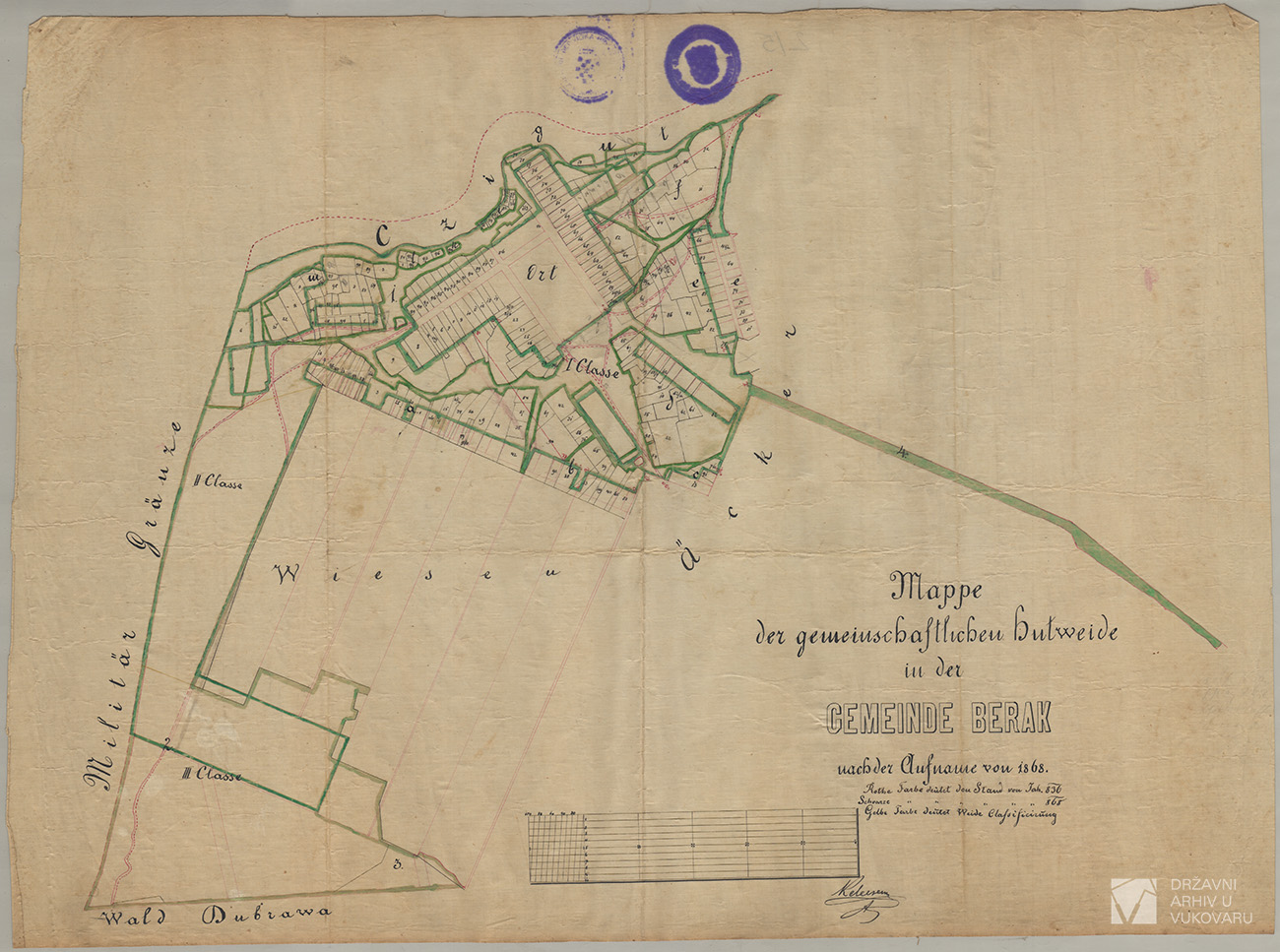 MAPPE DER GEMEINSCHAFTLICHEN HUTWEIDE IN DER GEMEINDE BERAK NACH DER AUFNAHME VON 1868