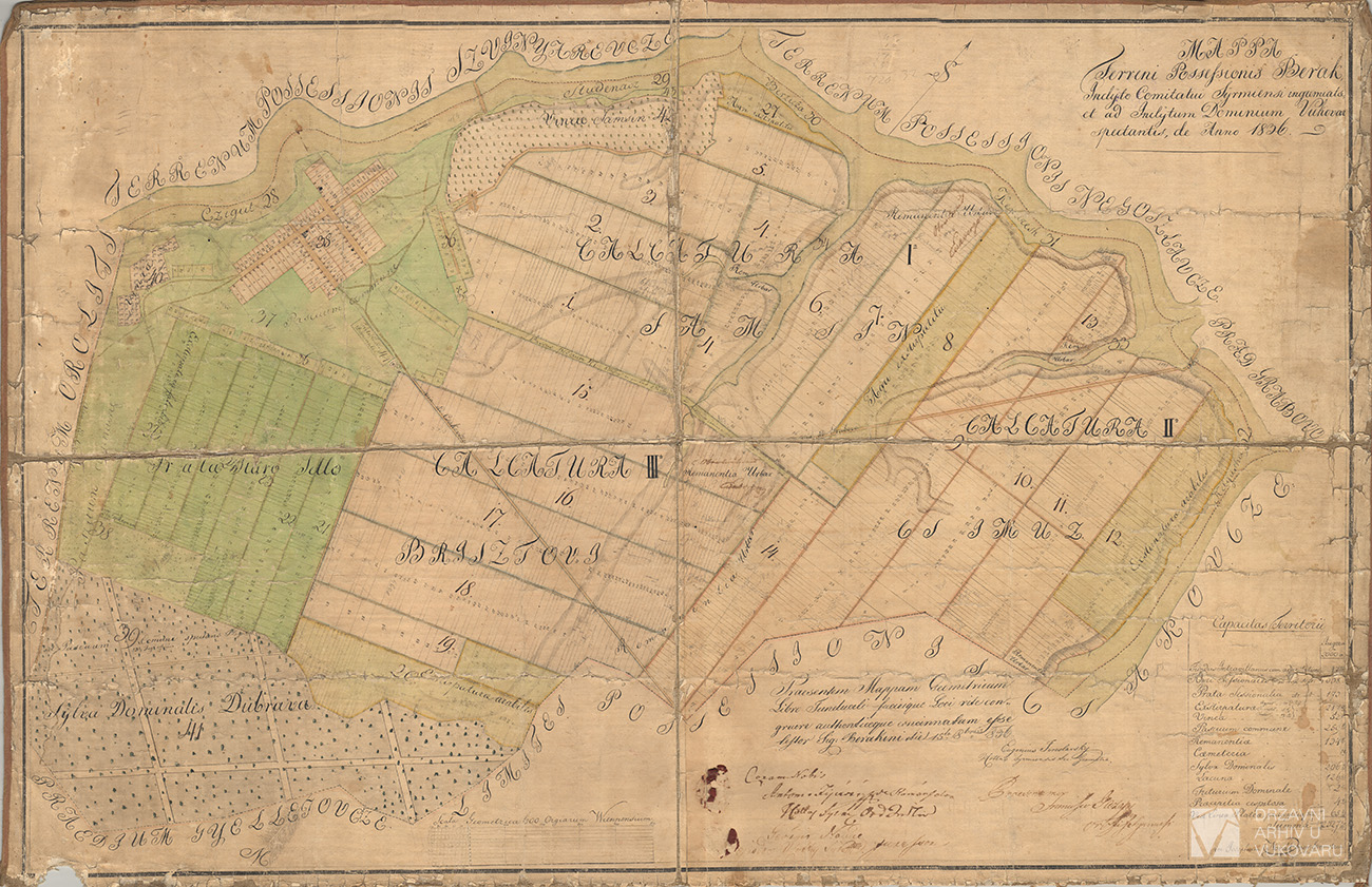 MAPPA TERRENI POSSESSIONIS BERAK INCLYTO COMITATUI SYRMYENSI INGREMIATA ET AD INCLYTUM DOMINIUM VUKOVAR SPECTANTIS.