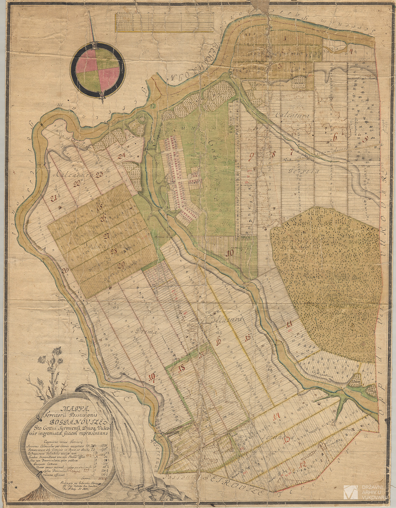 MAPPA TERRITORII POSSESSIONIS BOGDANOVTZE ITO COTTUI SYRMIENSI, DNIOQ, VUKOVAR INGREMIATAE FACIEM REPRAESENTANS