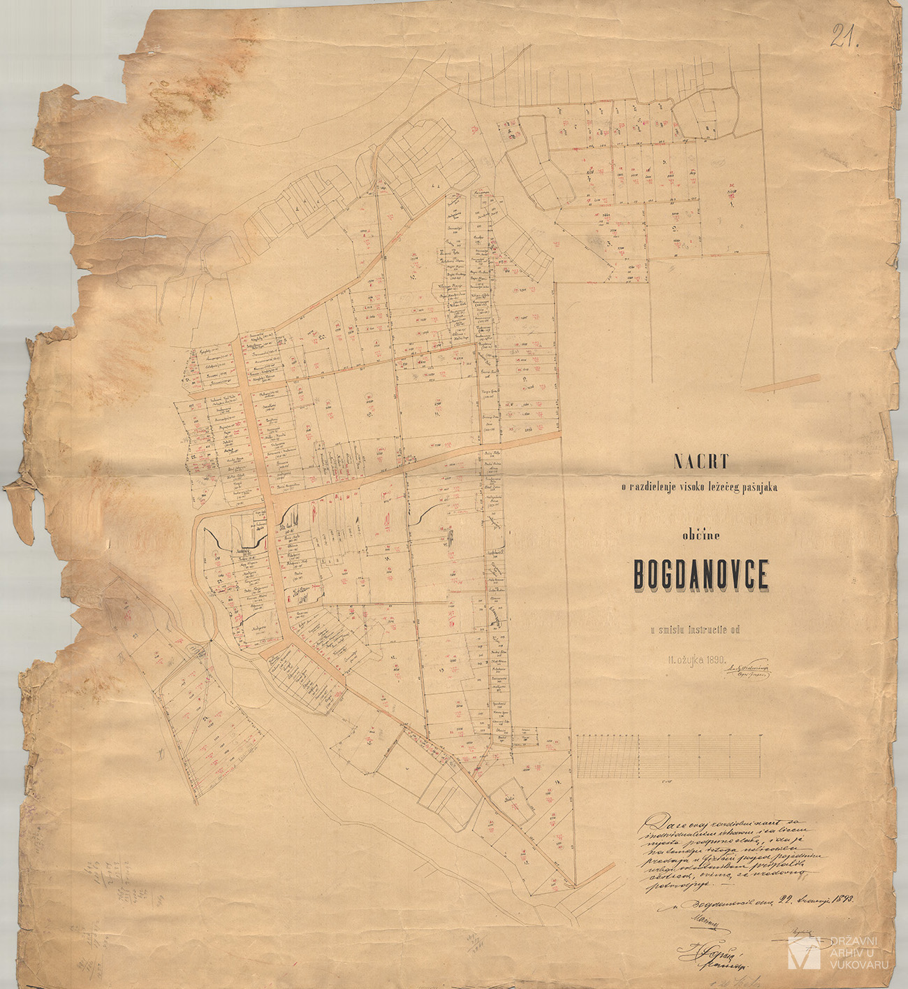NACRT O RAZDIELJENJU VISOKO LEŽEĆEG PAŠNJAKA OBĆINE BOGDANOVCE U SMISLU INSTRUCTIE OD 11. OŽUJKA 1890.