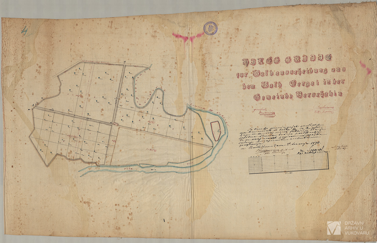 PLANS SKIZZE ZUR WALDAUSSCHEIDUNG AUS DEM WALD GERGAI IN DER GEMEINDE BERSCHADIN.