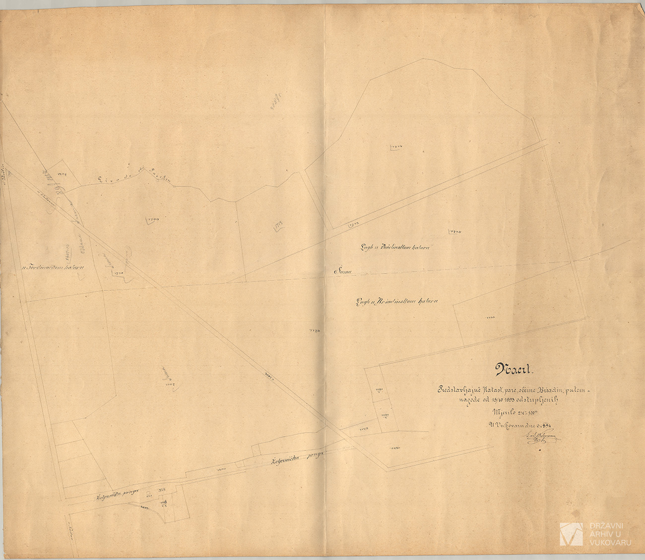 NACRT PREDSTAVLJAJUĆ KATASTARSKIH PARCELA OBČINE BRŠADIN PUTEM NAGODE 13/10 1893 ODSTUPLJENIH