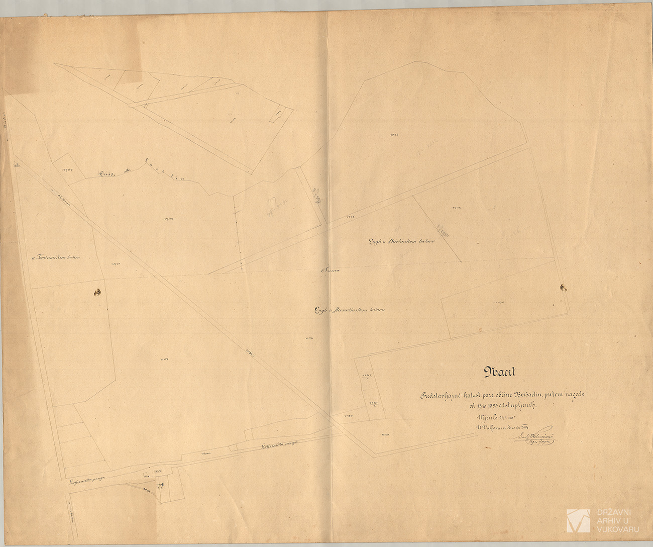 NACRT PREDSTAVLJAJUĆ KATASTARSKIH PARCELA OBČINE BRŠADIN PUTEM NAGODE 13/10 1893 ODSTUPLJENIH