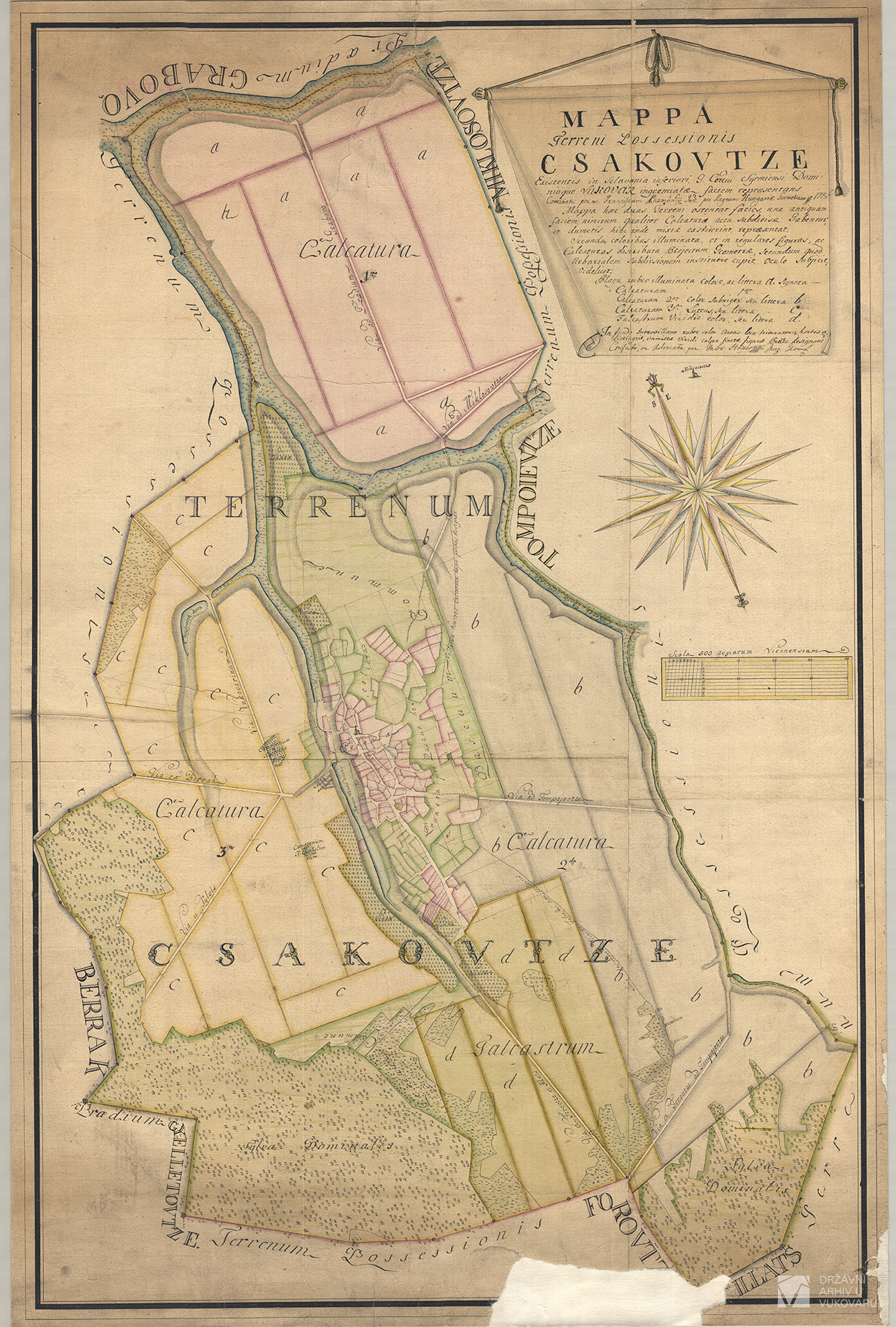MAPPA TERRENI POSSESSIONIS CSAKOVTZE EXISTENTIS IN SCLAVONIA INFERIORI ITO COTTUI SYRMIENSI DOMINIOQUE VUKOVAR INGREMIATA FACIEM REPRASENTANS