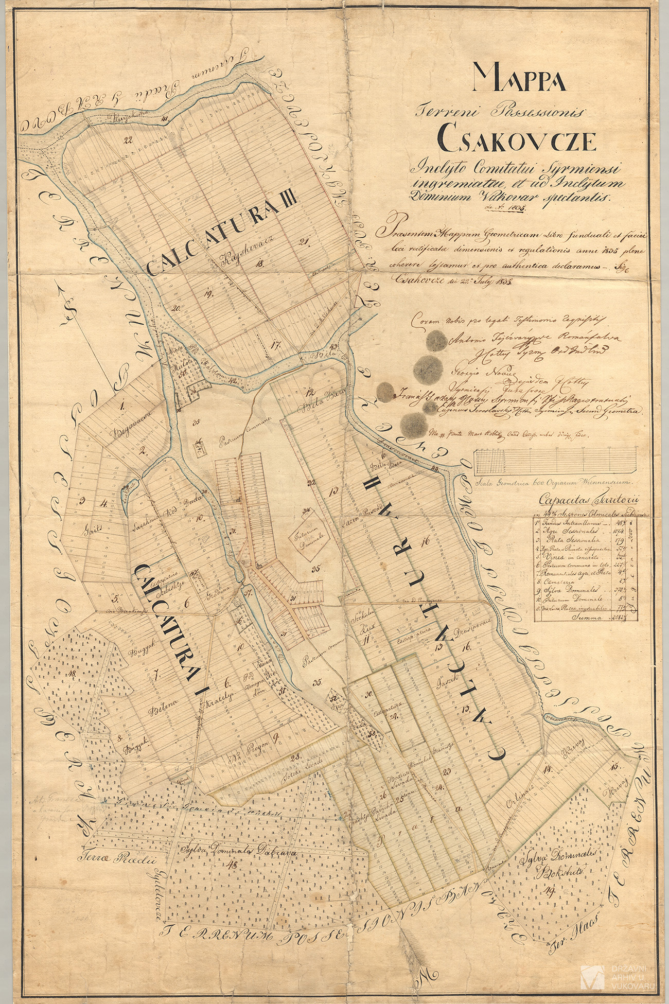 MAPPA TERRENI POSSESSIONIS CSAKOVCZE INCLYTO COMITATUI SYRMIENSI INGREMIATAE ET AD INCLYTUM D0MINIUM VUKOVAR SPECTANTIS