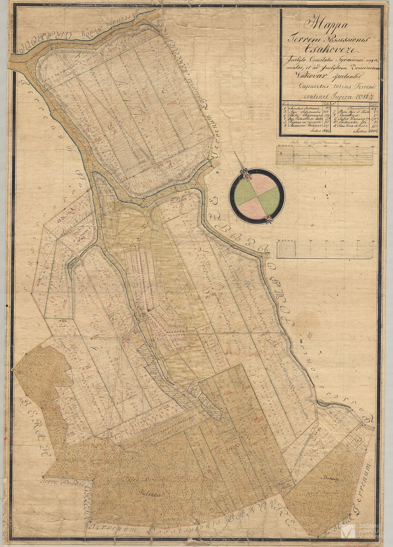 MAPPA TERRENI POSSESSIONIS CSAKOVCZE INCLYTO COMITATUI SYRMIENSI INGREMIATAE ET AD INCLYTUM DOMINIUM VUKOVAR SPECTANTIS