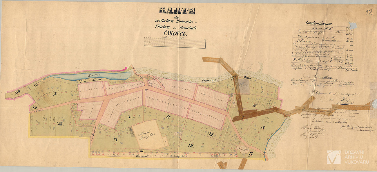 KARTE DER VERTHEILTEN DER HUTWEIDE FLÄCHEN DER GEMEINDE ČAKOVCE