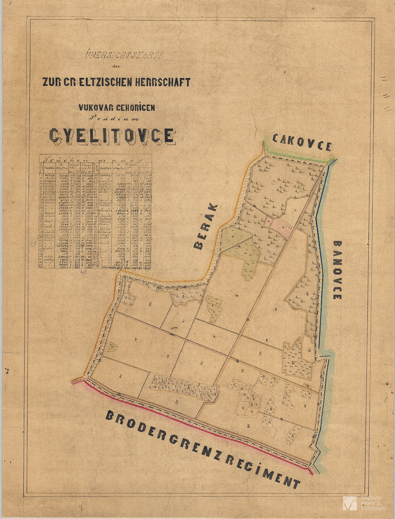 ÜBERSICHTSKARTE DER ZUR GR:ELTZISCHEN HERRSCHAFT VUKOVAR GEHÖRIGEN PRÄDIUM GYELITOVCE