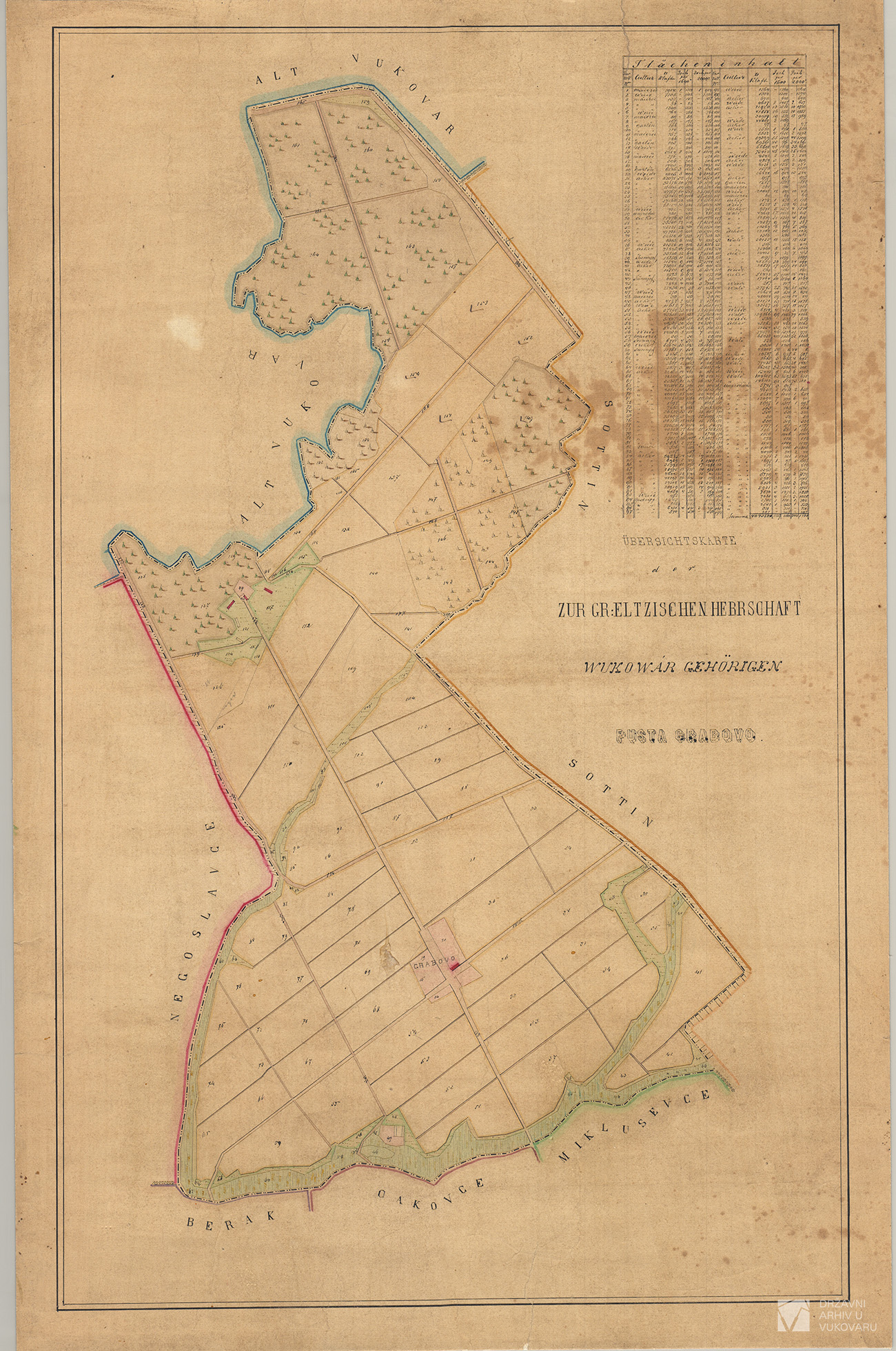 ÜBERSICHTSKARTE DER ZUR GR:ELTZISCHEN HERRSCHAFT VUKOVAR GEHÖRIGEN PUSTA GRABOVO