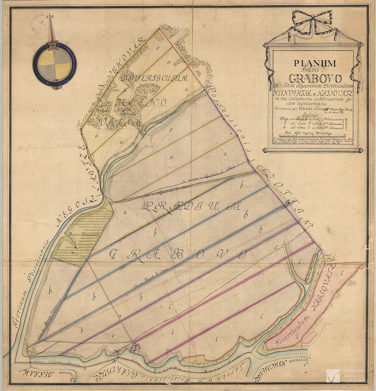 PLANUM PRADII GRABOVO ET EIDEM ADJACENTIUM DIVERTICULORUM KLENOVATSA&KAJSOVATZ IN TRES CALCATURAS SUBDIVISORUM FACIEM REPRAESENTANS.
