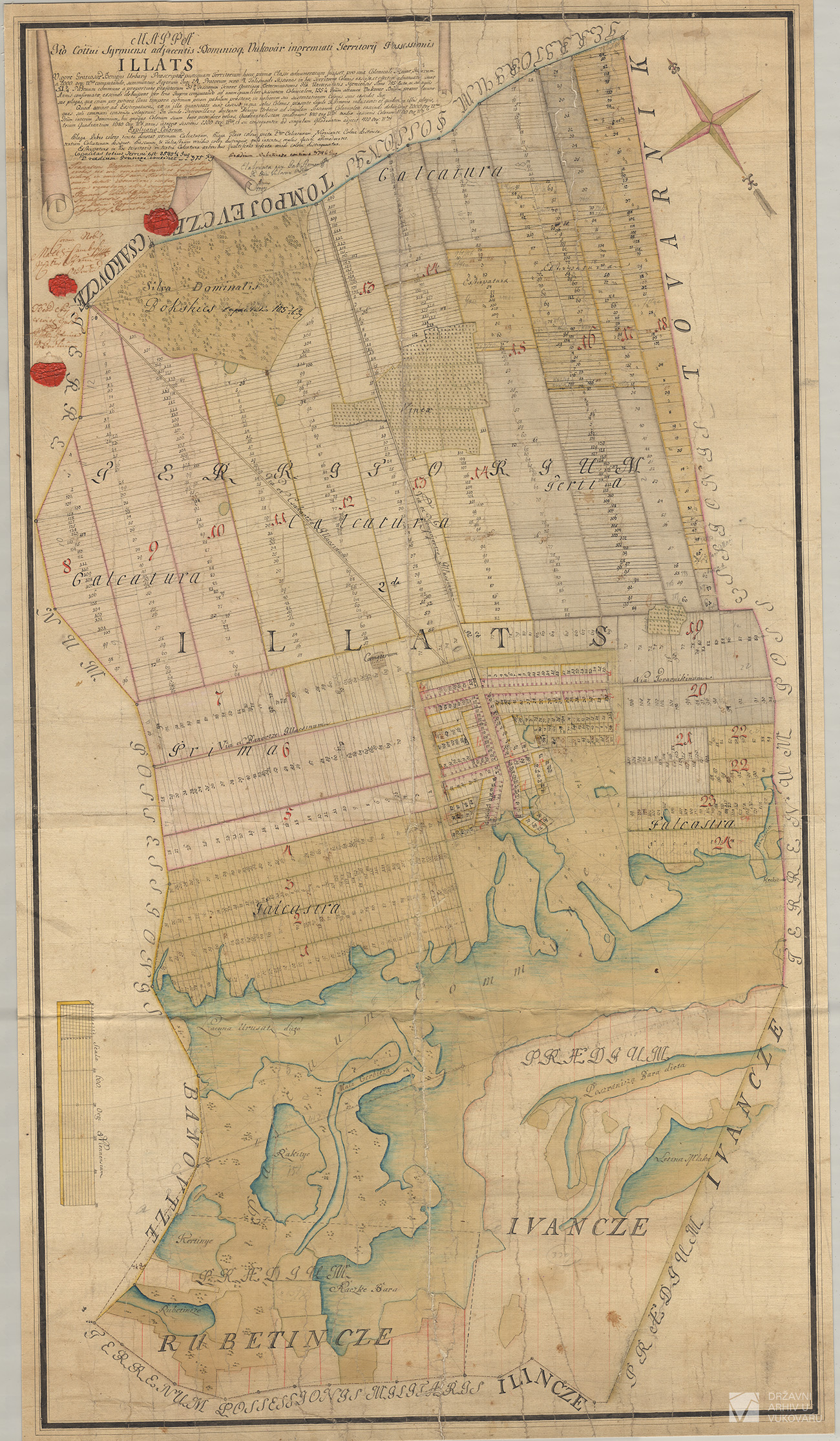 MAPPA ITO COTTUI SYRMIENSI ADJACENTIS DOMINIOQ VUKOVAR INGREMIATI TERRITORIJ POSSESSIONIS ILLATS