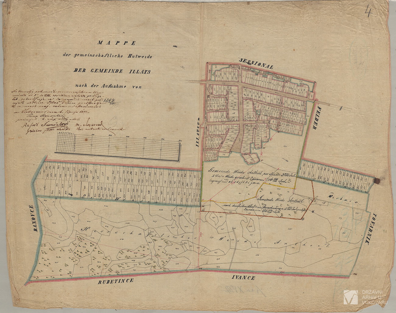 MAPPE DER GEMEINSCHAFTLICHE HUTWEIDE DER GEMEINDE ILLATS NACH DER AUFNAME VON 1869/70.