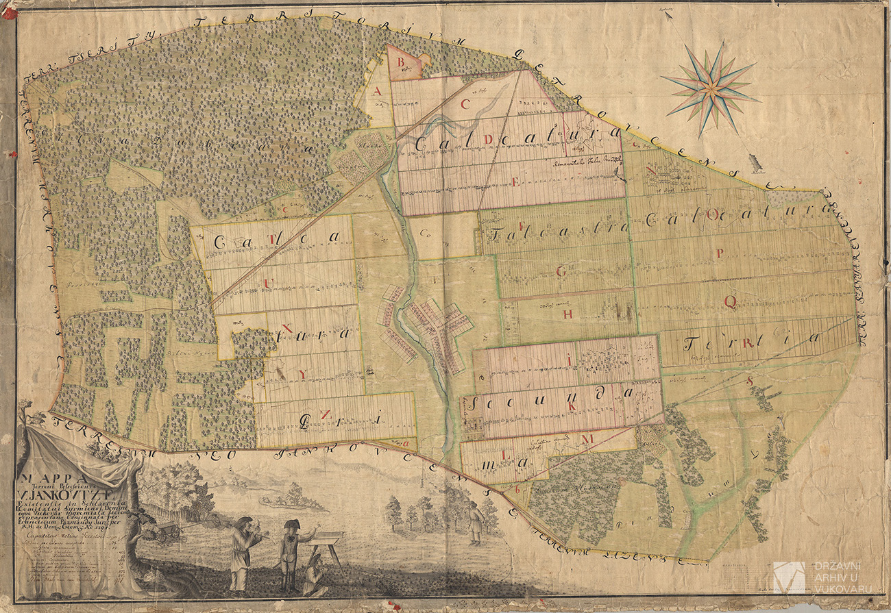 MAPPA TERRENI POSSESSIONIS V.JANKOVTZE EXISTENTIS IN SCHLAVONIA COMITATUI SYRMIENSI DOMINIOQUE VUKOVAR INGREMIATAE FACIEM REPRAESENTANS.