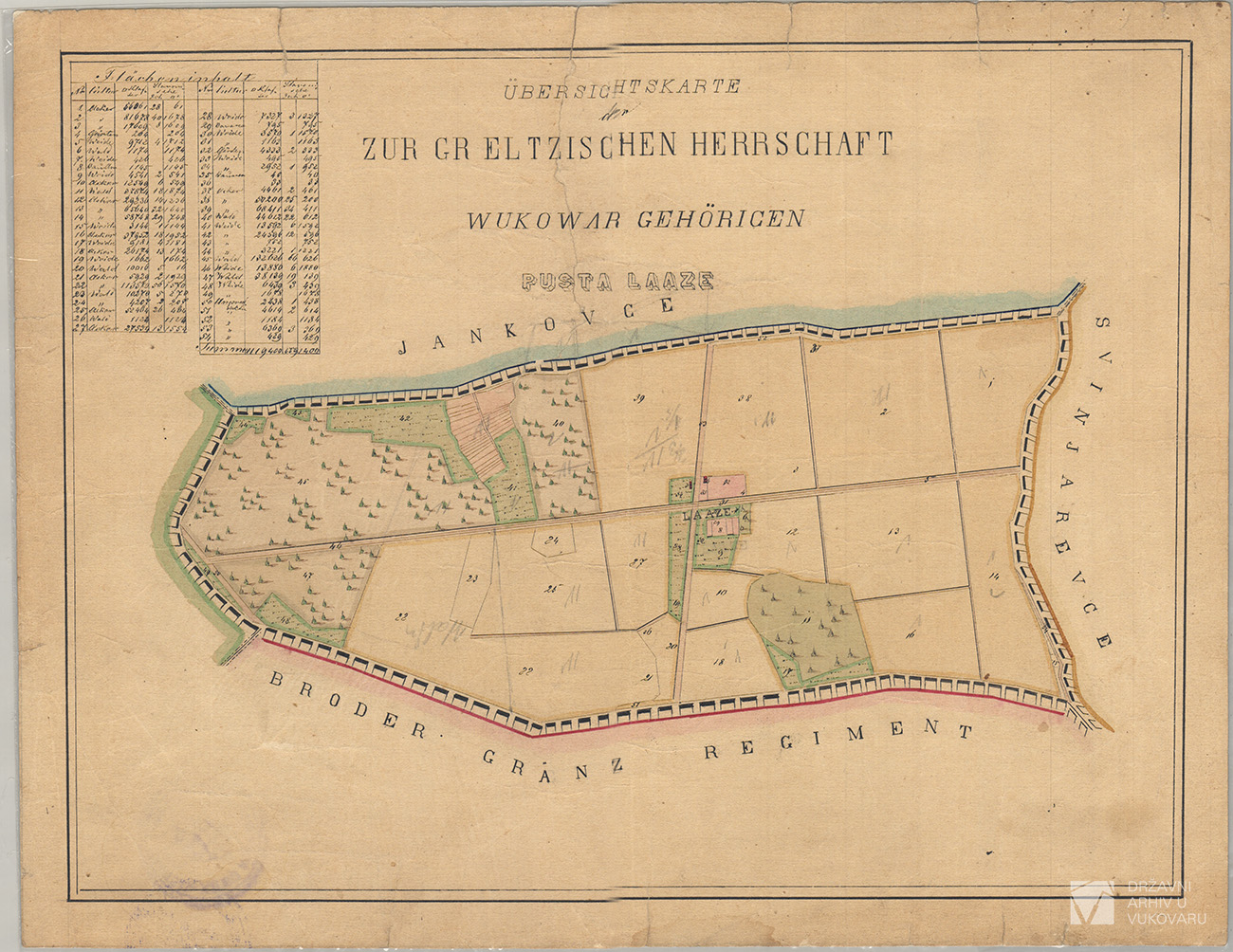 ÜBERSICHTSKARTE DER ZUR ELTZISCHEN HERRSCHAFT WUKOVAR GEHÖRIGEN PUSTA LAAZE