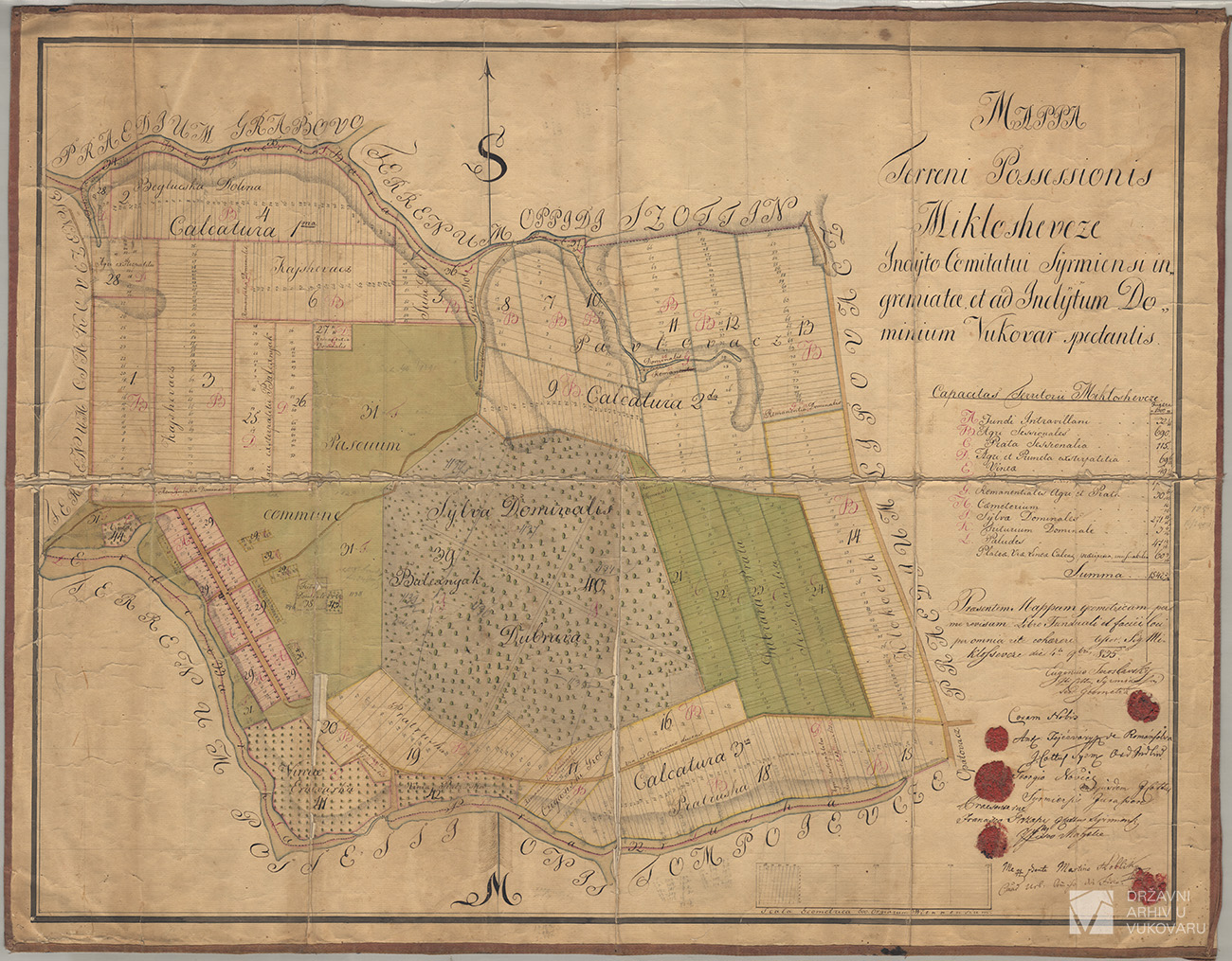 MAPPA TERRENI POSSESSIONIS MIKLOSHEVCZE INCLYTO COMITATUI SYRMIENSI INGREMIATAE, ET AD INCLYTUM DOMINIUM VUKOVAR SPECTANTIS