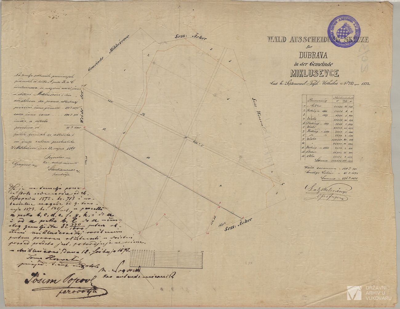 WALD  AUSSCHEIDUNG SKIZZE FÜR DUBRAVA IN DER GEMEINDE MIKLUSEVCE