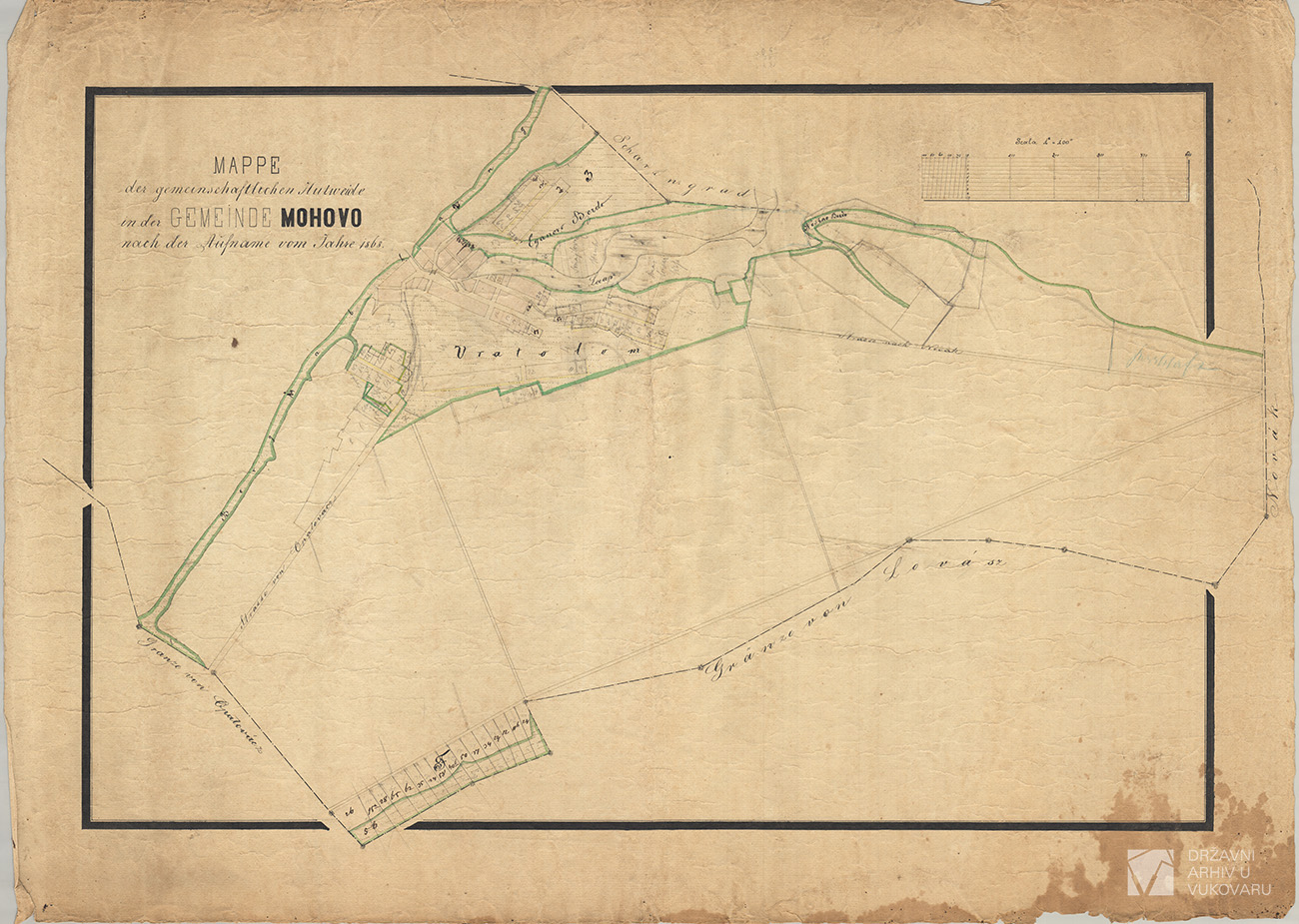 MAPPE DER GEMEINSCHAFTLICHEN HUTWEIDE IN DER GEMEINDE MOHOVO NACH DER AUFNAME VOM JAHRE 1868