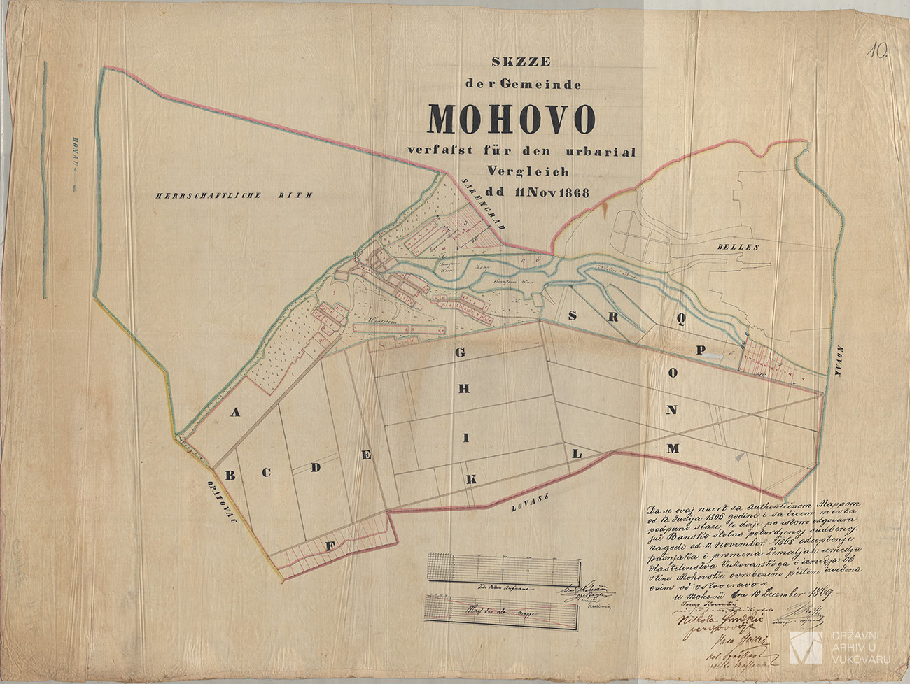 SKIZZE DER GEMEINDE MOHOVO VERFAFST FÜR DEN URBARIAL VERGLEICH  DD 11.NOV.1868.