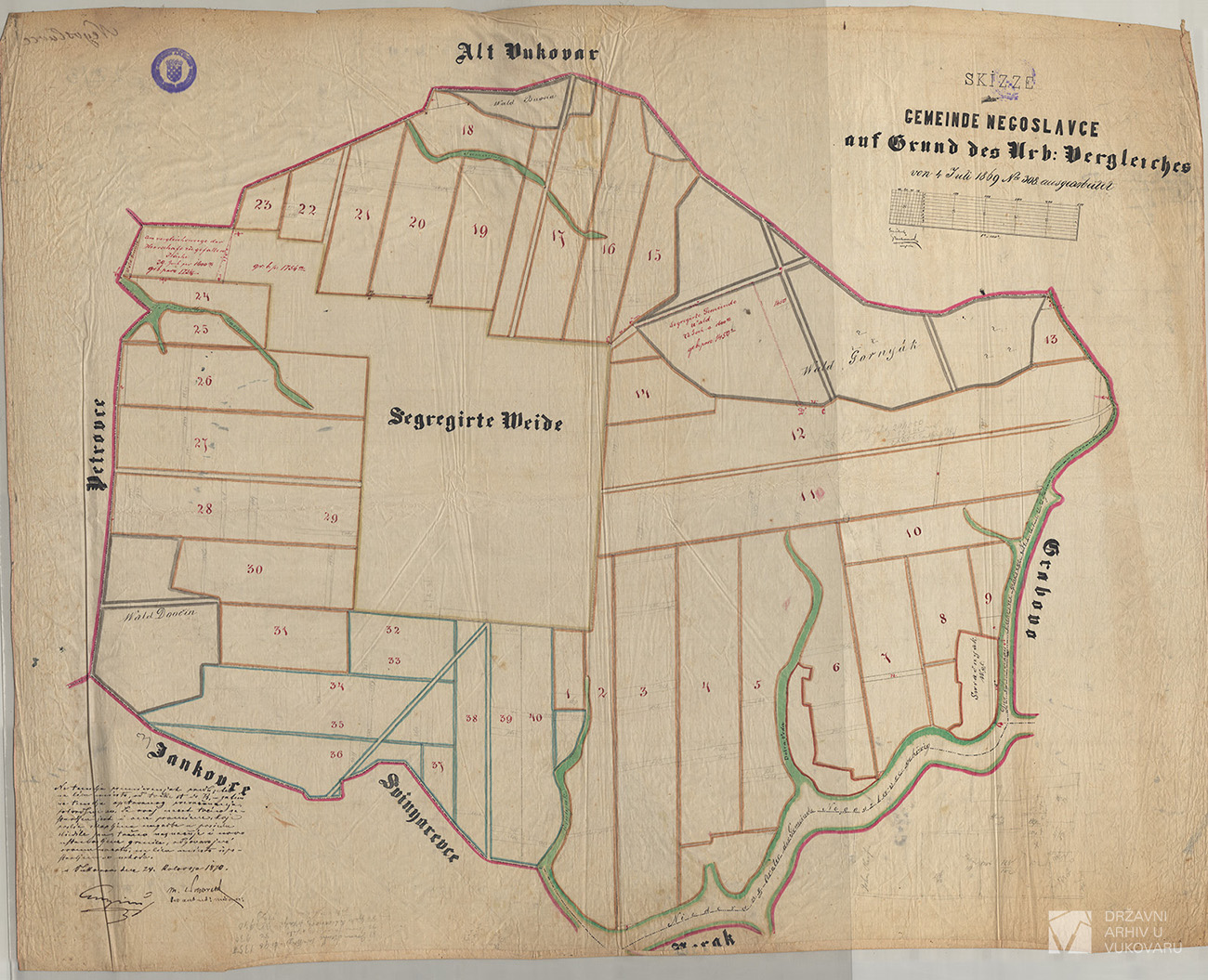 SKIZZE DER GEMEINDE NEGOSLAVCE AUF GRUND DES URB: VERGLEICHES
