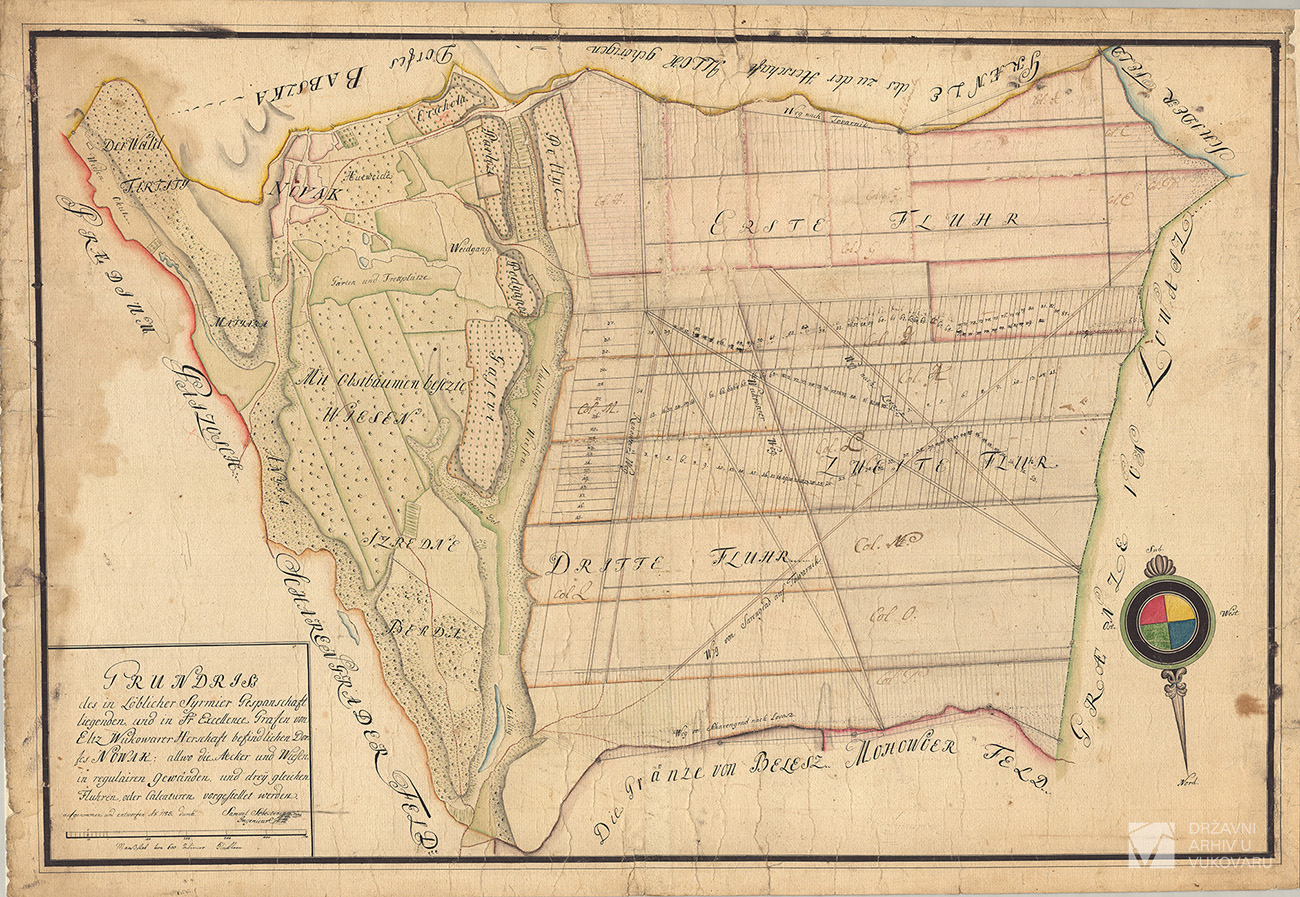 GRUNDRISS DES IN LÖBLICHER SYRMIER GESPANSCHAFT LIEGENDEN UND IN EXCELLENCE GRAFEN VON ELTZ WUKOVARER HERRSCHAFT BEFINDLICHEN DORFES NOVAK+B196