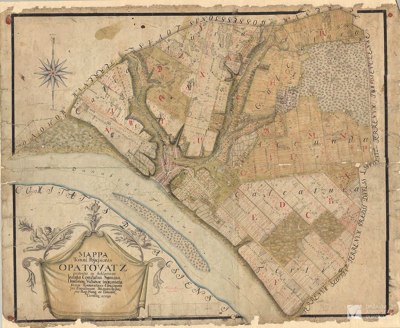 MAPPA TERRENI POSSESSIONIS OPATOVATZ EXISTENTIS IN SCHLAVONIA INCLYTO COMITATUI SYRMIENSI DOMINIOQ VUKOVAR INGREMIATAE FACIEM REPRAESENTANS