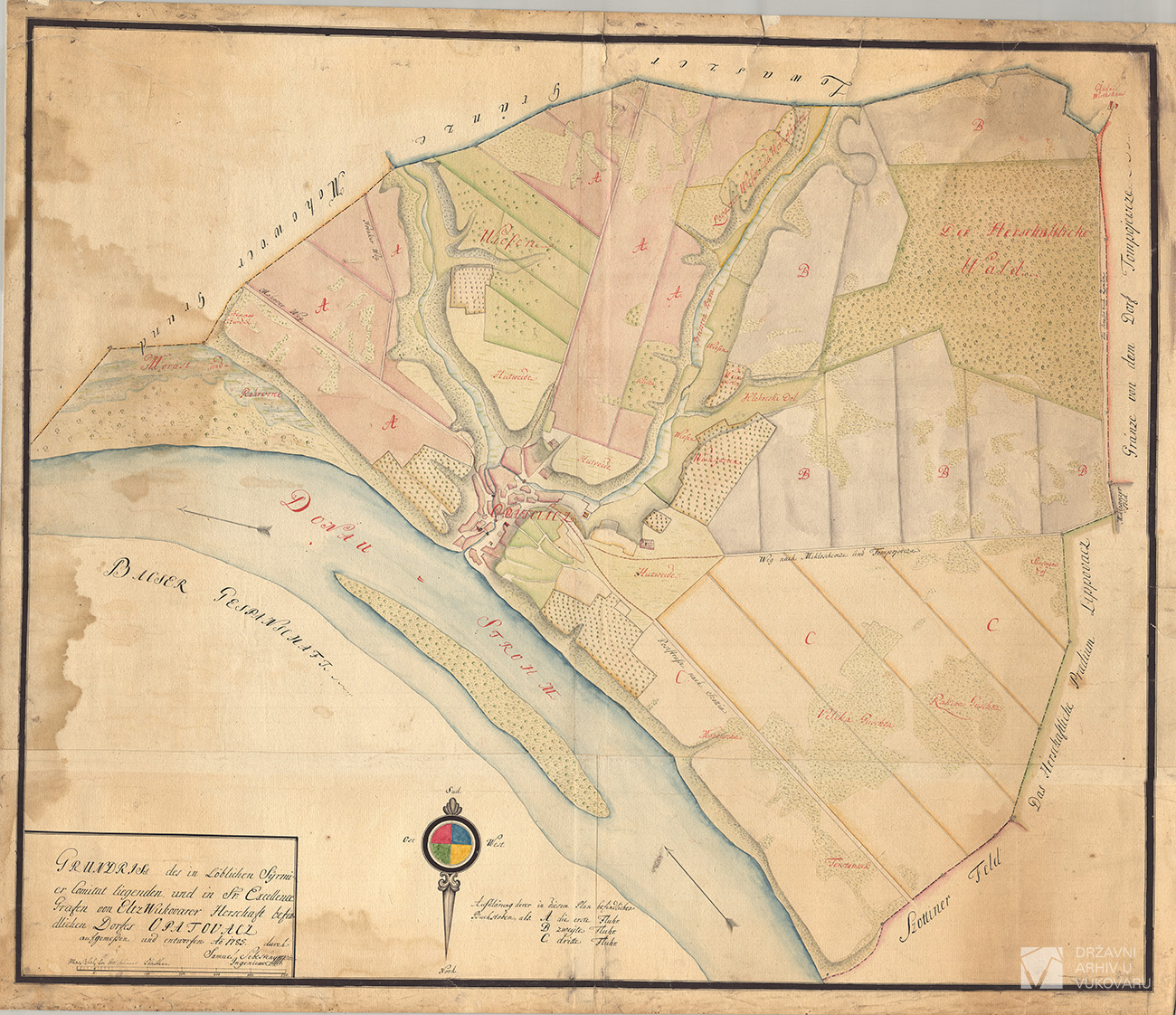 COPIE MAPPAE DER GEMEINSCHAFTLICHEN HUTWEIDE IN DER GEMEEINDE OPATOVAC NACH DER AUFNAME 1869 GEZEICHNET SZENTIRMAY