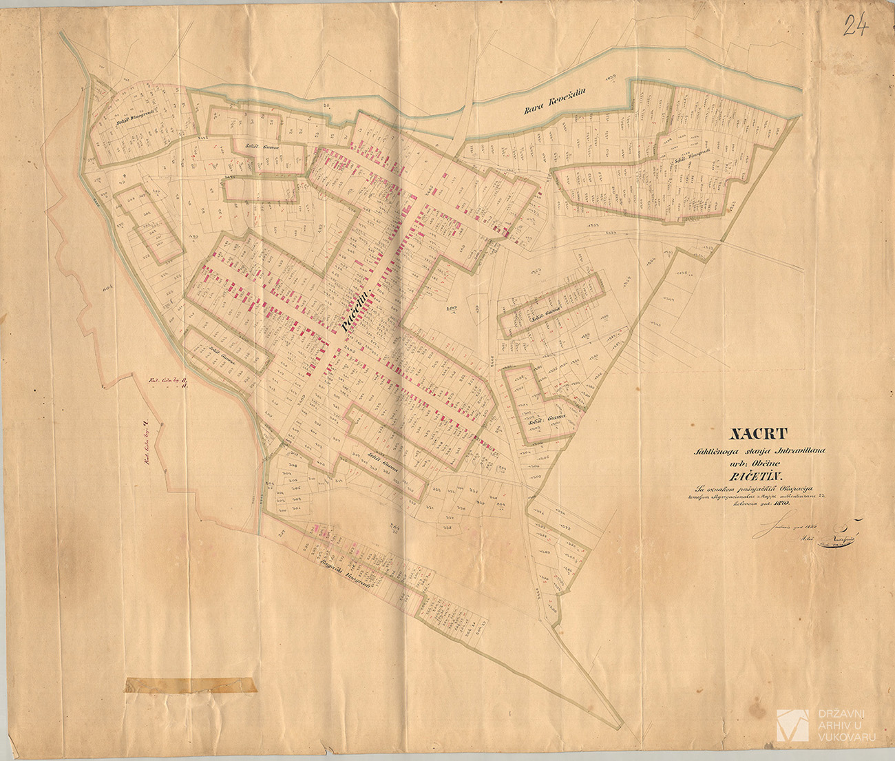 NACRT FAKTIČNOG STANJA INTRAVILLANA URB:OBČINE PAČETIN SA OZNAKOM PAŠNJAČKIH OKUPACIJA TEMELJOM SEGREGACIONALNE MAPPE AUTHENTICIRANE 23.KOLOVOZA GOD:1870