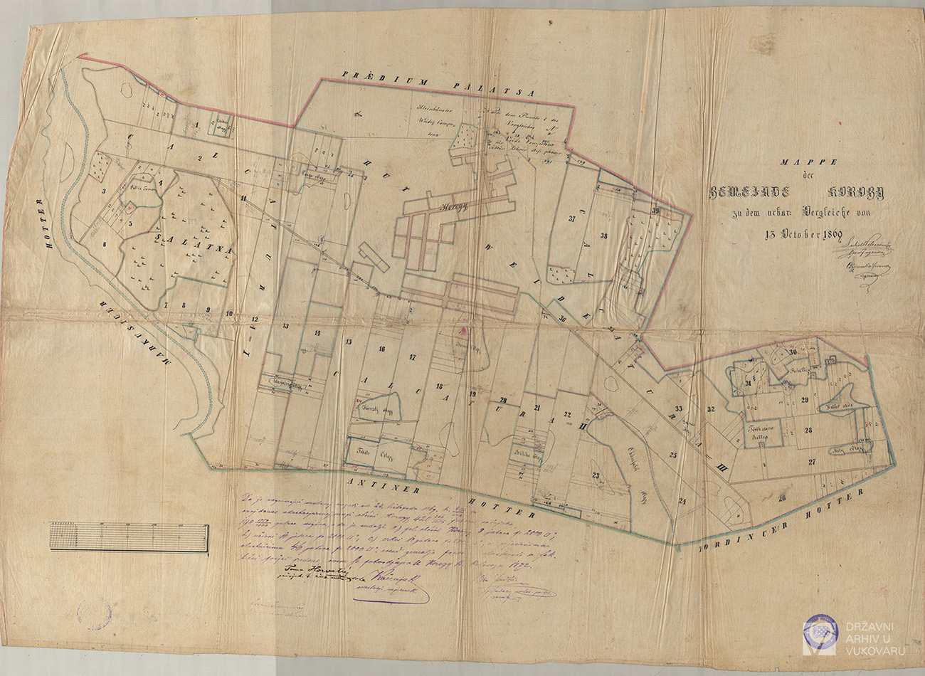 MAPPE DER GEMEINDE KOROGY ZU DEM URBAR: VERGLEICHE VON 13.OCTOBER 1869