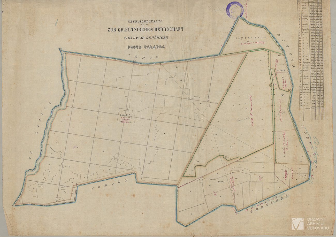 ÜBERSICHTSKARTE ZUR GR:ELTZISCHEN HERRSCHAFT WUKOVAR GEHÖRIGEN PUSZTA PALATSA