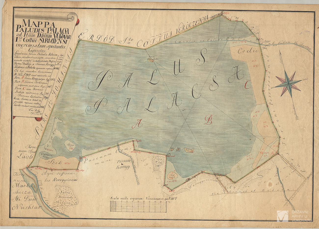 MAPPA PALUDIS PALACSA AD ITUM DOMINIUM VUKOVAR ITO COTTUI SYRMIENSI INGREMIATUM SPECTANTIS