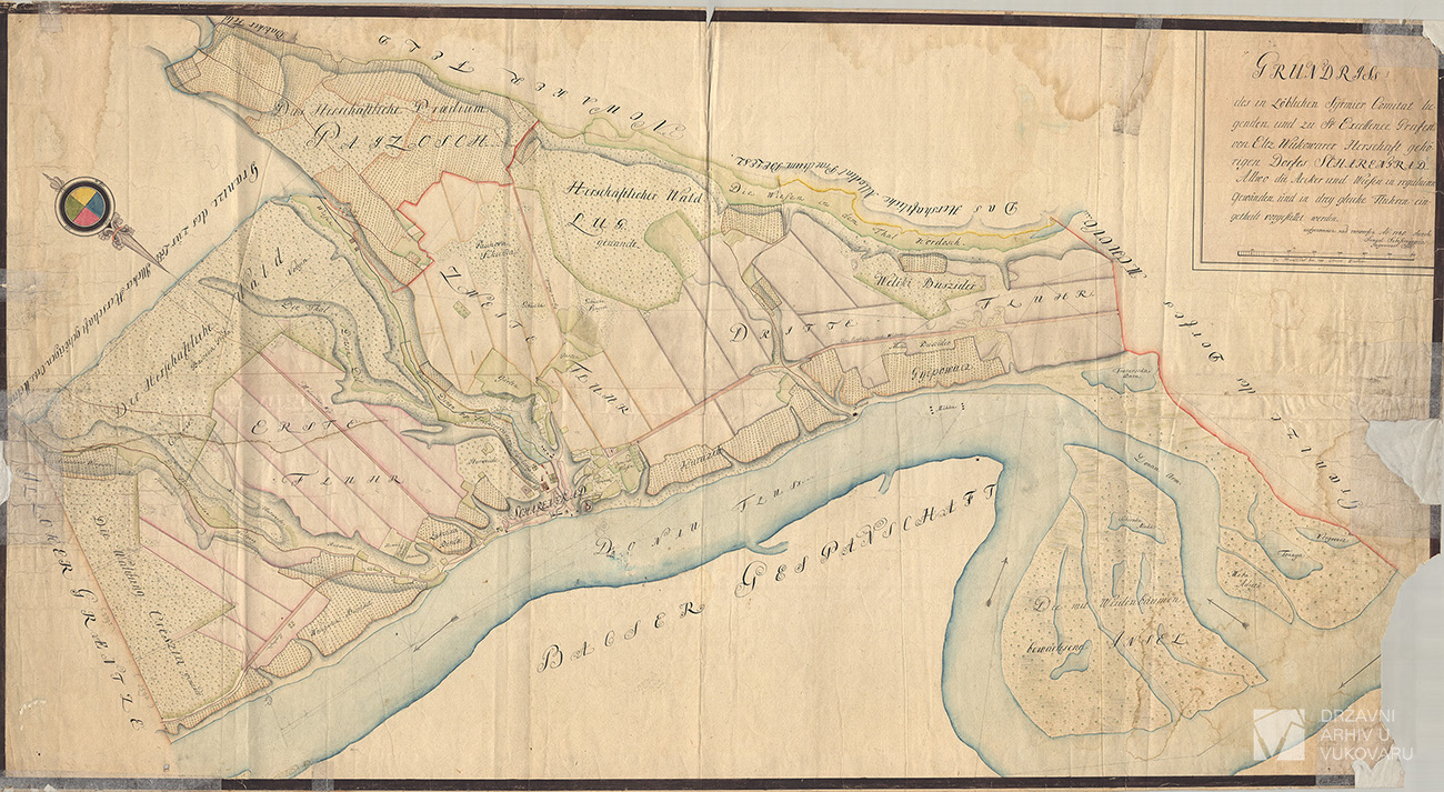 GRUNDRISS DES IN SYRMIER LIEGENDEN UND ZU EXCELLENCEGRAFEN VON ELTZ WUKOVARER HERRSCHAFT GEHÖRIGEN  DORFES SCHARENGRAD