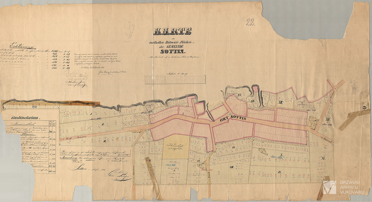 KARTE DER VERTHEILTEN HUTWEIDE FLÄCHEN DER GEMEINDE SOTIN
