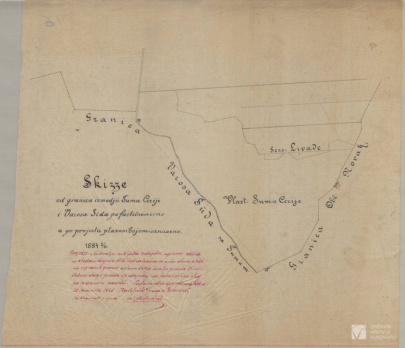 SKIZZE OD GRANICA IZMEDJU ŠUMA CERIJE I VAROŠA ŠIDA