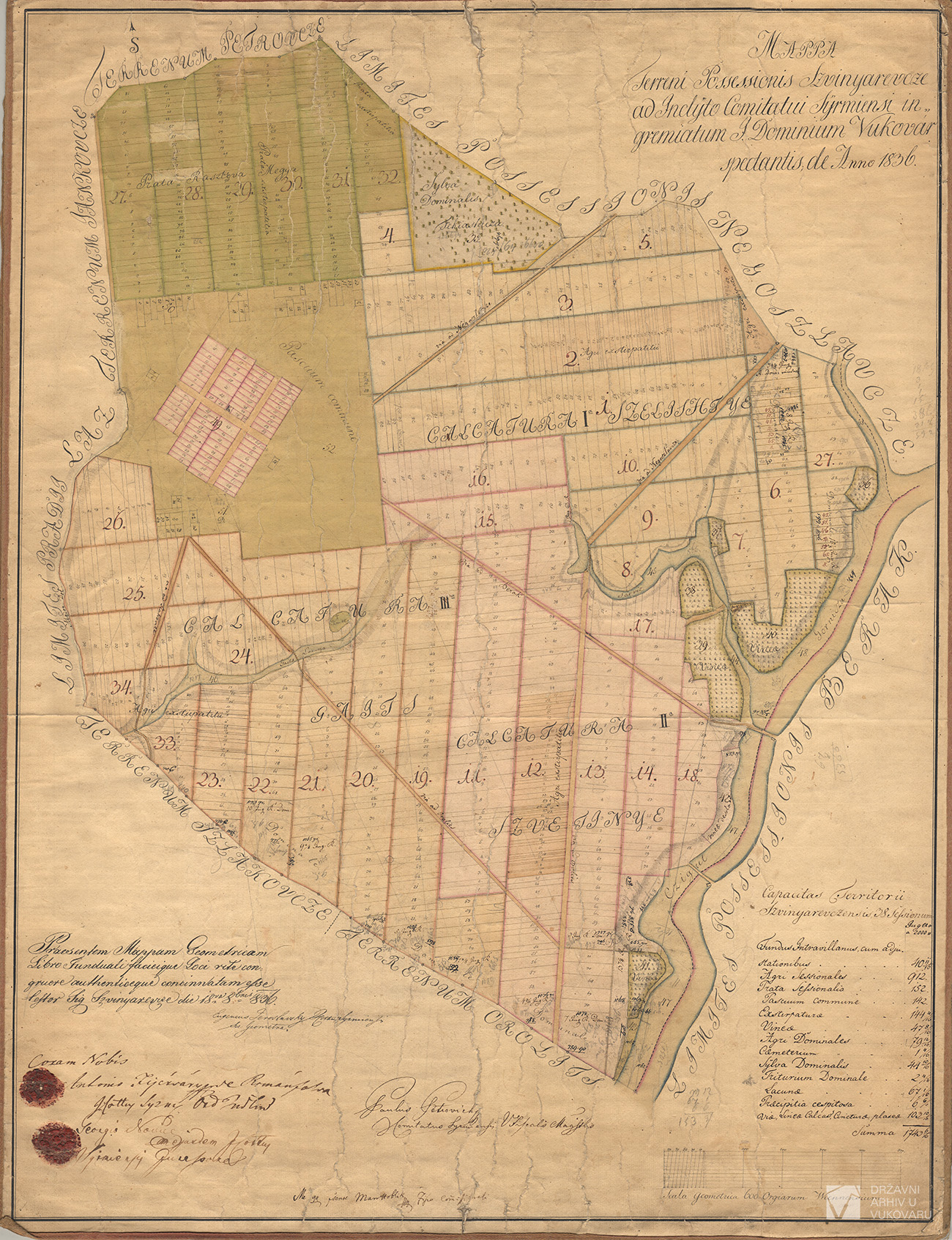 MAPPA TERENI POSSESSIONIS SZVINYAREVCZE AD INCLYTO COMITATUI SYRMIENSI INGREMIATUM DOMINUM VUKOVAR SPECTANTIS