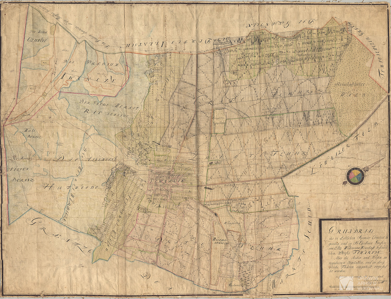 GRUNDRISS DES IN LÖ+B309BLICHEN SYRMIER COMITAT LIEGENDEN UND IN EXCELLENCE GRAFEN VON ELTZ WUKOVARER HERSCHAFT BEFINDLICHEN DORFES TOVARNIK