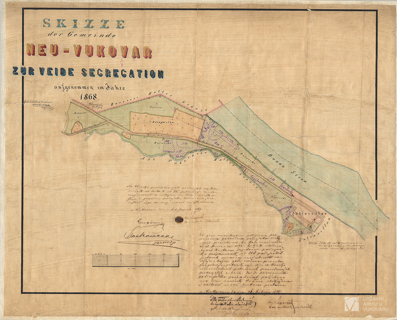 SKIZZE DER GEMEINDE NEU-VUKOVAR ZUR VEIDE SEGREGATION AUFGENOMEN IM JAHRE 1868