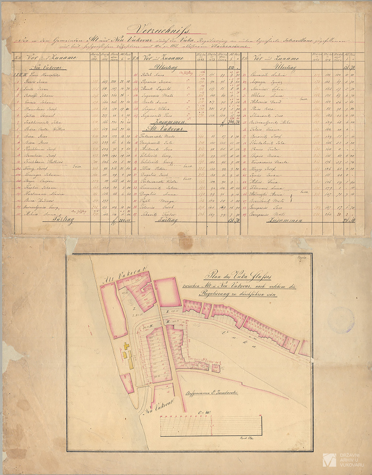 PLAN DES VUKA FLUSSES ZWISCHEN ALT- UND NEU-VUKOVAR, NACH WELCHEM DIE REGULIERUNG ZU DURCHFÜHREN  WÄRE.
