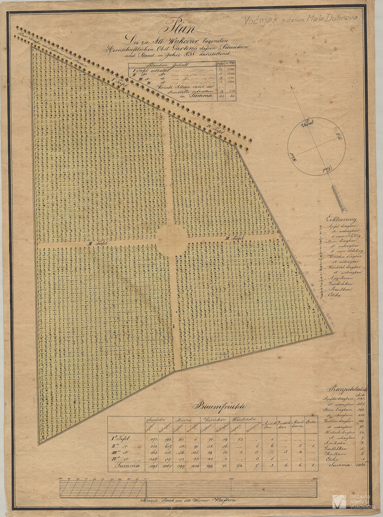 PLAN DES ZU ALT WUKOVAR LIEGENDEN HERSCHAFTLICHEN OBST=GARTENS DESSES SITUATION UND STAND IM JAHRE 838 DARSTELLEND