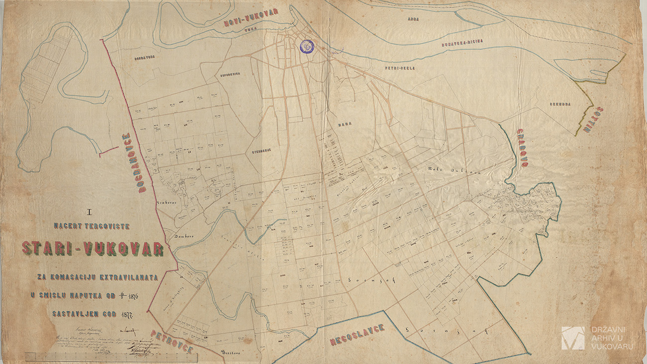 I NACERT TERGOVIŠTA STARI-VUKOVAR ZA KOMASACIJU EKSTRAVILANATA U SMISLU NAPUTKA 16/8 1876 SASTAVLJEN GOD:1877