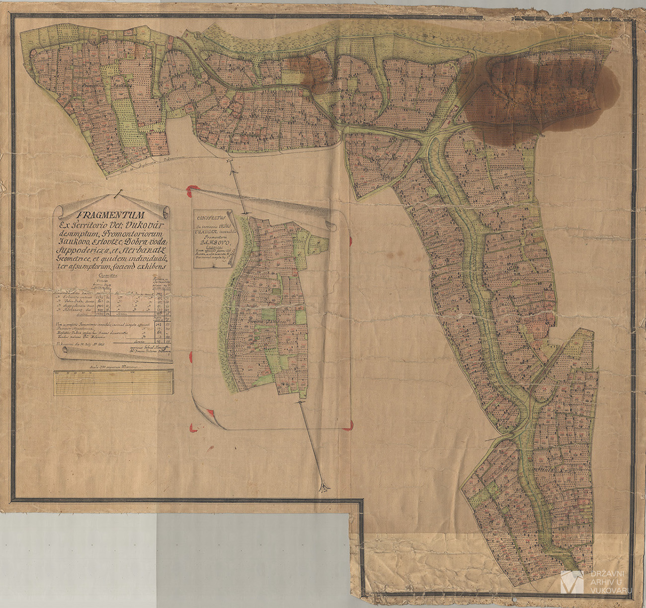 FRAGMENTUM EX TERRITORIO VET: VUKOVAR DESUMPTUM, PROMONTORIUM JANKOVO, ERLOVTZE, DOBRA VODA,SUPODERICZA ET STERBANATZ GEOMETRICE,ET QUIDEM INDIVIDUALITER ASSUMPTORUM FACIEM EXHIBENS