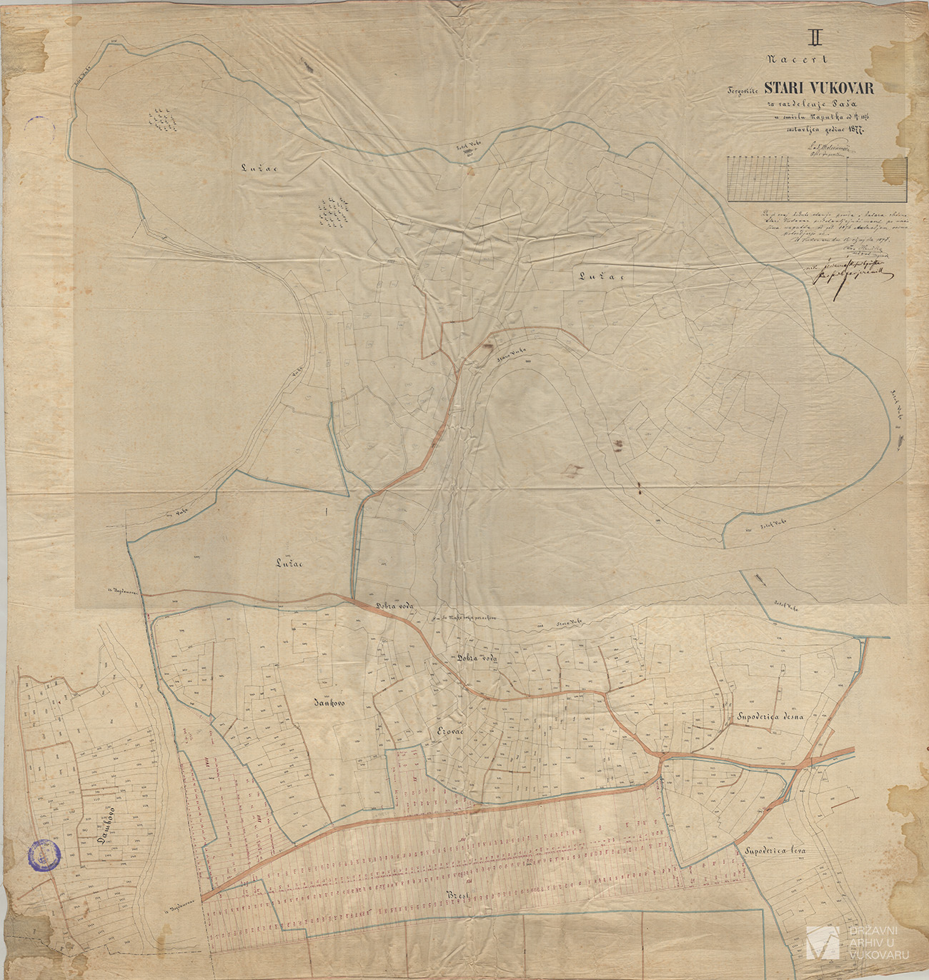 II NACERT TERGOVIŠTA STARI VUKOVAR ZA RAZDIELENJE PAŠA U SMISLU NAPUTKA OD 16/8 1876 SASTAVLJEN GODINE 1877