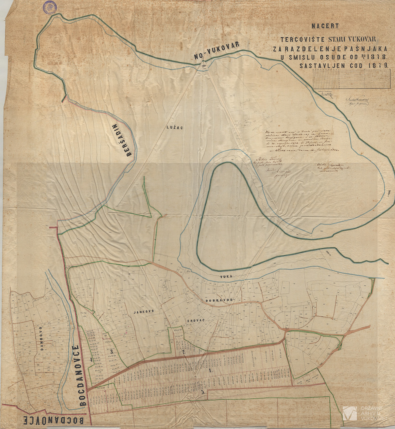 NACERT TERGOVIŠTA STARI VUKOVAR ZA RAZDIELENJE PAŠNJAKA U SMISLU OSUDE OD 20/7 1878 SASTAVLJEN GOD.1879