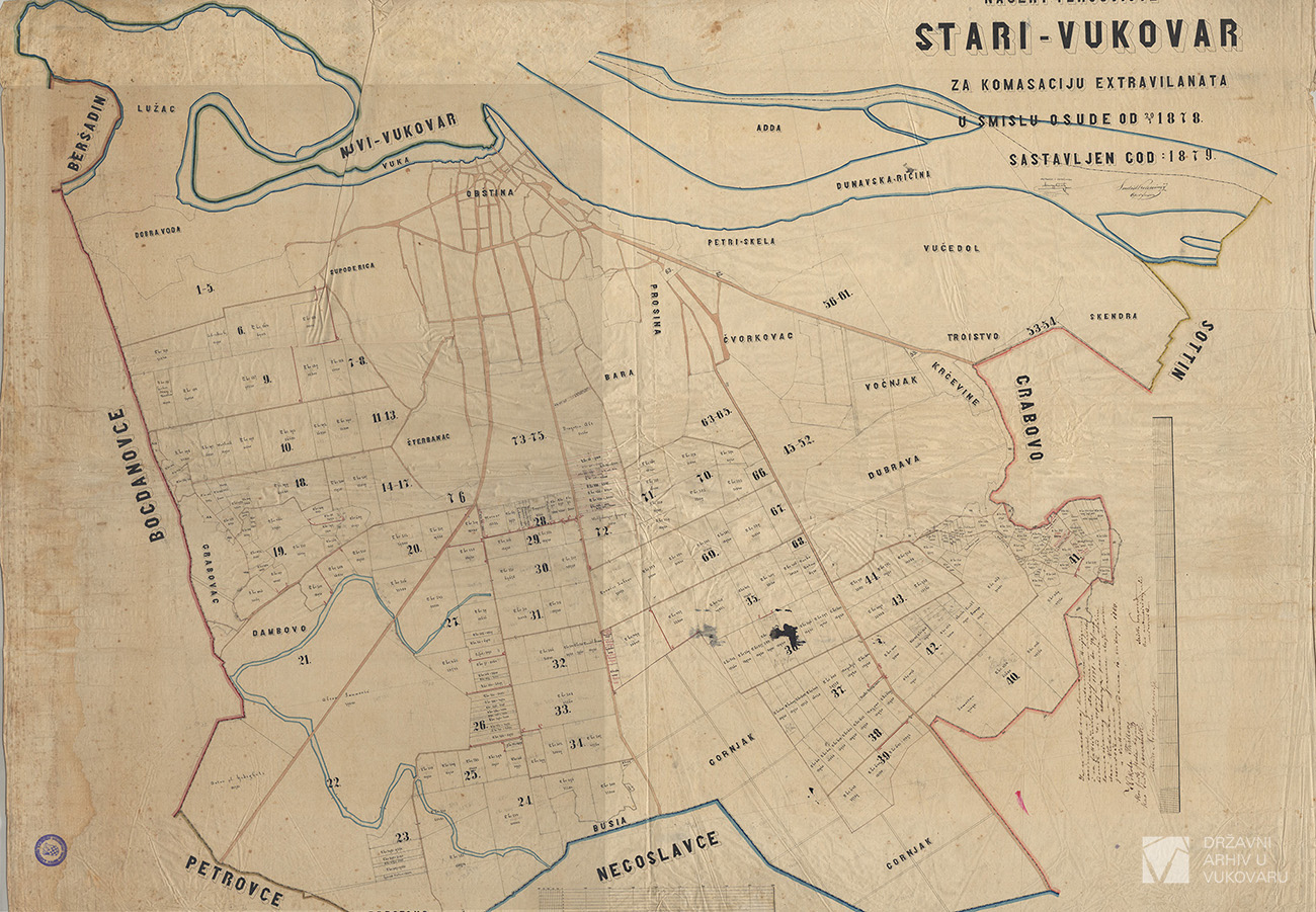 NACERT TERGOVIŠTA STARI VUKOVAR ZA KOMASACIJU EXTRAVILANATA U SMISLU OSUDE OD 20/7 1878 SASTAVLJEN GOD:1879
