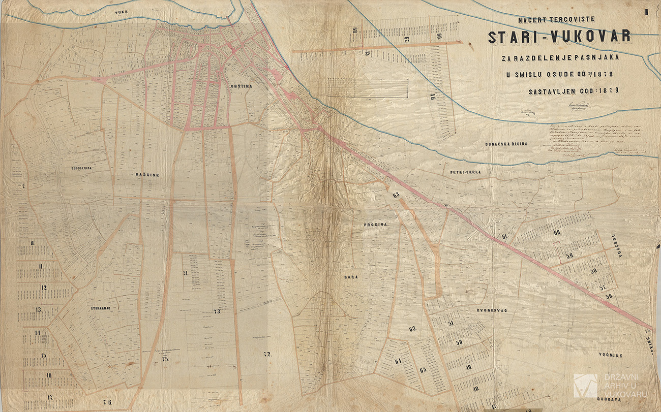 NACERT TERGOVIŠTA STARI VUKOVAR ZA KOMASACIJU EXTRAVILANATA U SMISLU OSUDE OD 20/7 1878 SASTAVLJEN GOD:1879
